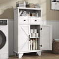 Bathroom Storage Cabinet with Doors and Drawers,Farmhouse White Bathroom Floor Cabinet freestanding with Adjustable S...