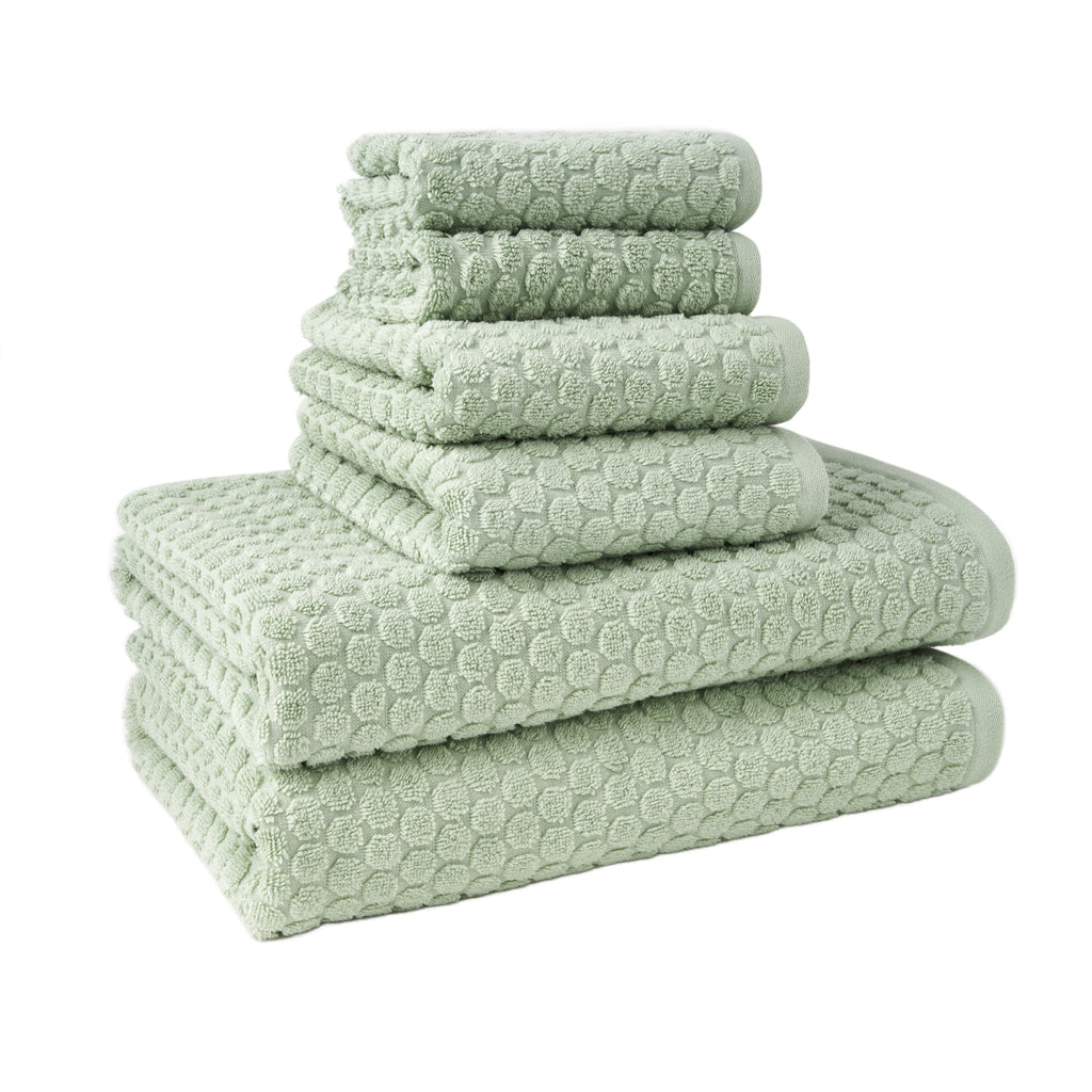 6-Piece Dot Bath Towel Set, Soft 100% Cotton, Sage Green