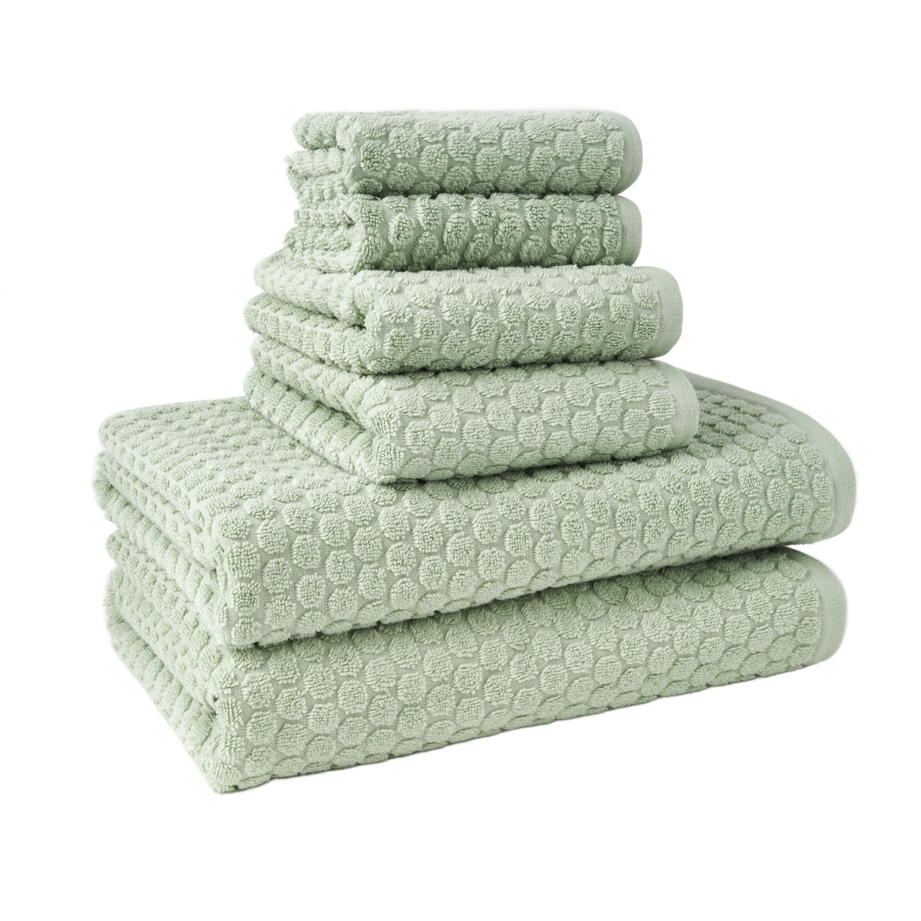 6-Piece Dot Bath Towel Set, Soft 100% Cotton, Sage Green