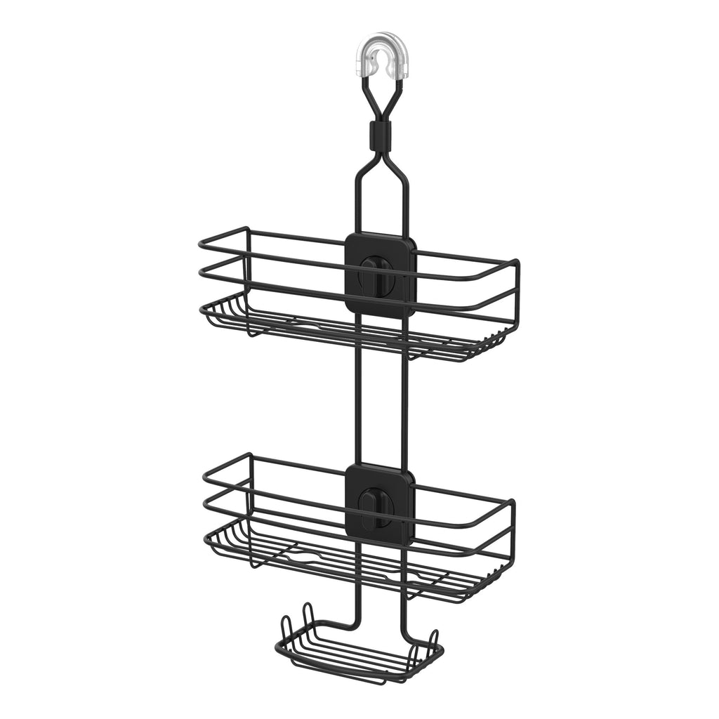 4-Way Adjustable Steel Shower Caddy, with 2 Shelves and Soap Dish, Black