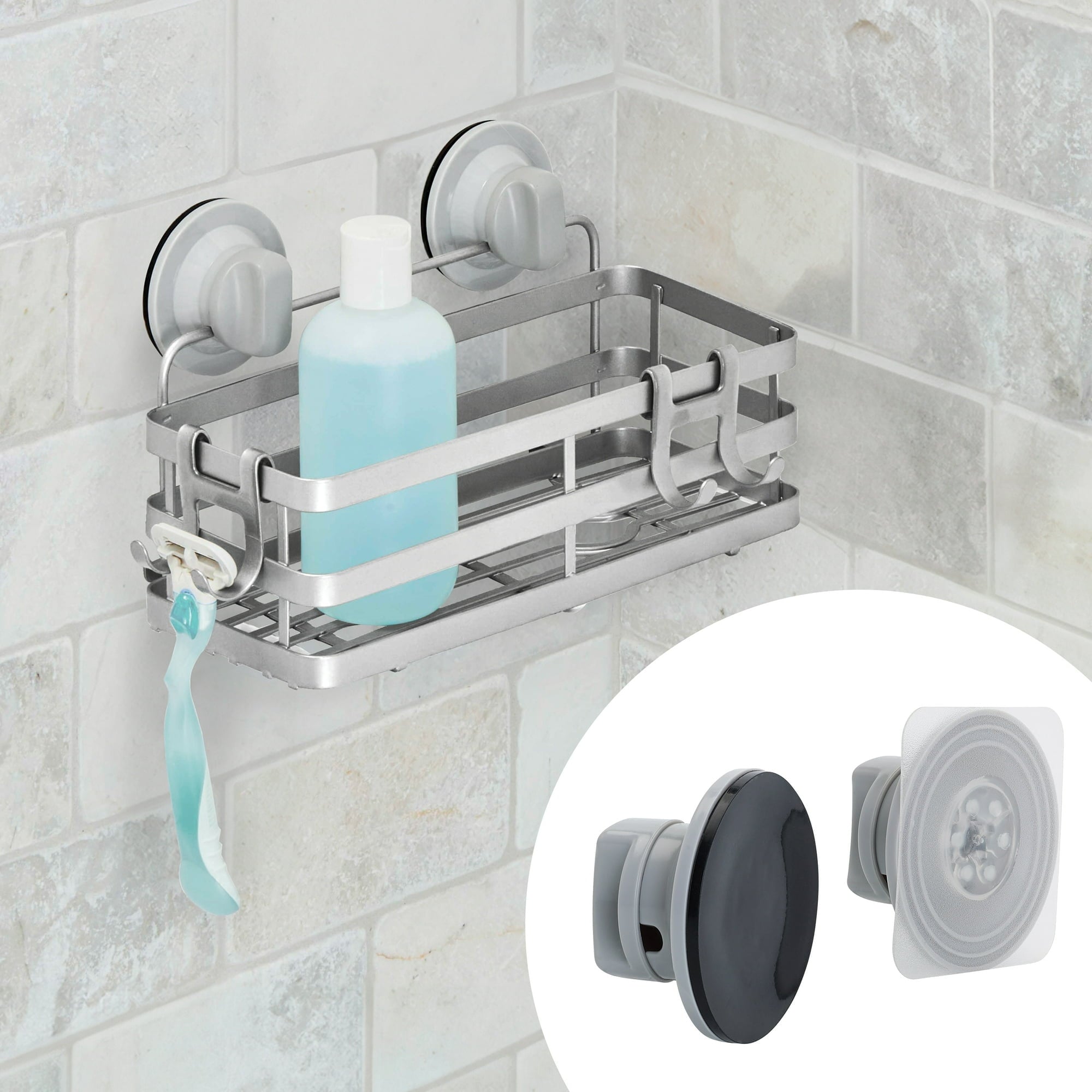 Better Homes & Gardens Adhesive or Suction Mount Shower Storage Basket, Satin Nickel