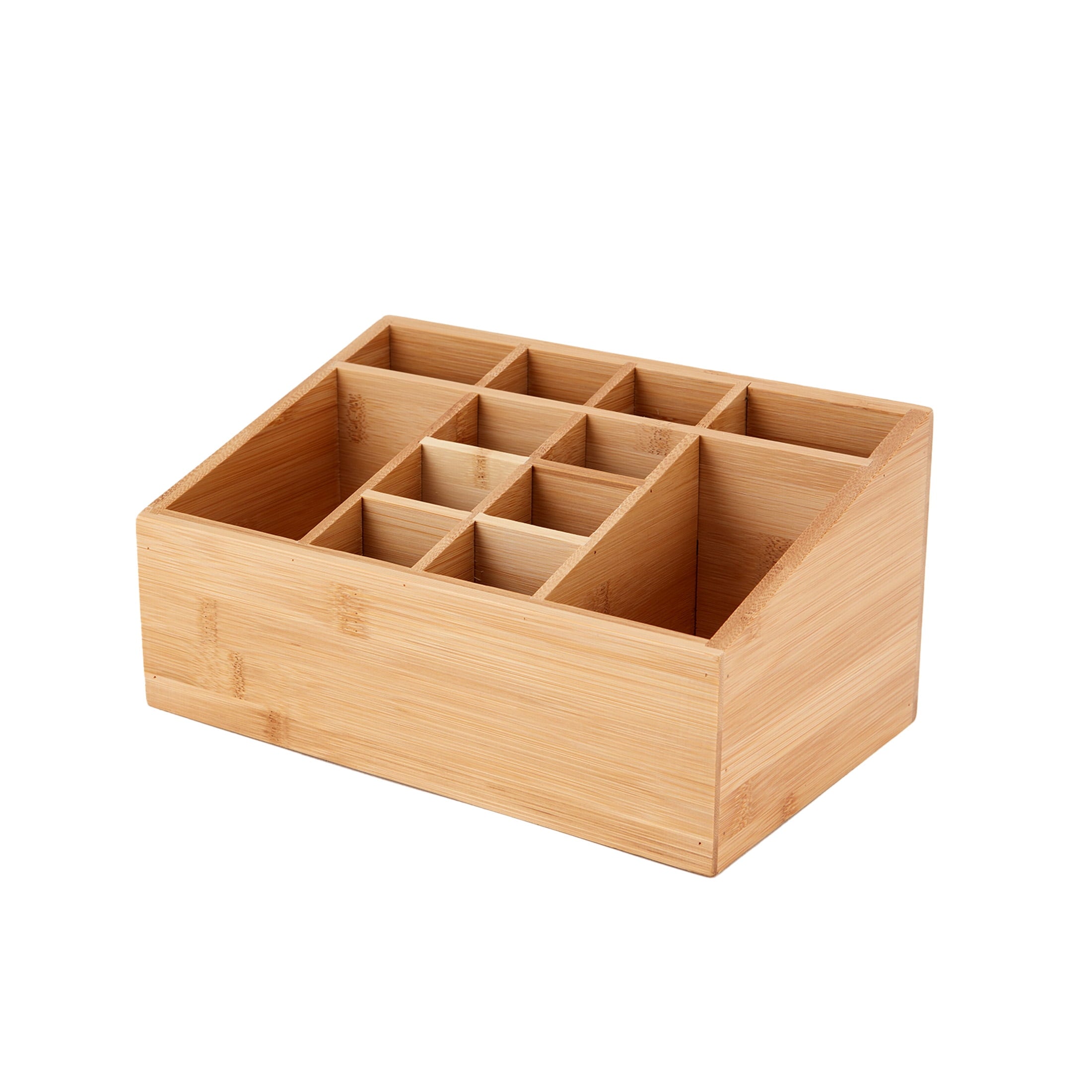 12-Compartment Bamboo Bathroom Organizer, Brown