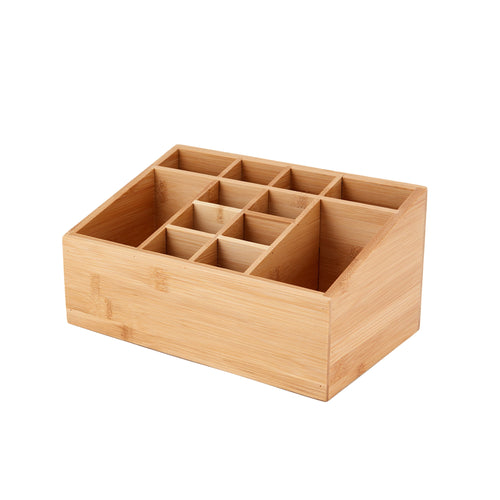 12-Compartment Bamboo Bathroom Organizer, Brown