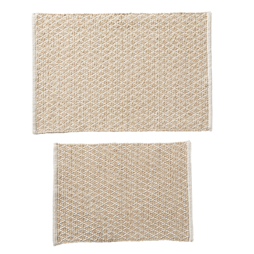 Cotton Diamond Bath Rug Set, Beige, 2 Piece, 17" x 24" & 20" x 30"