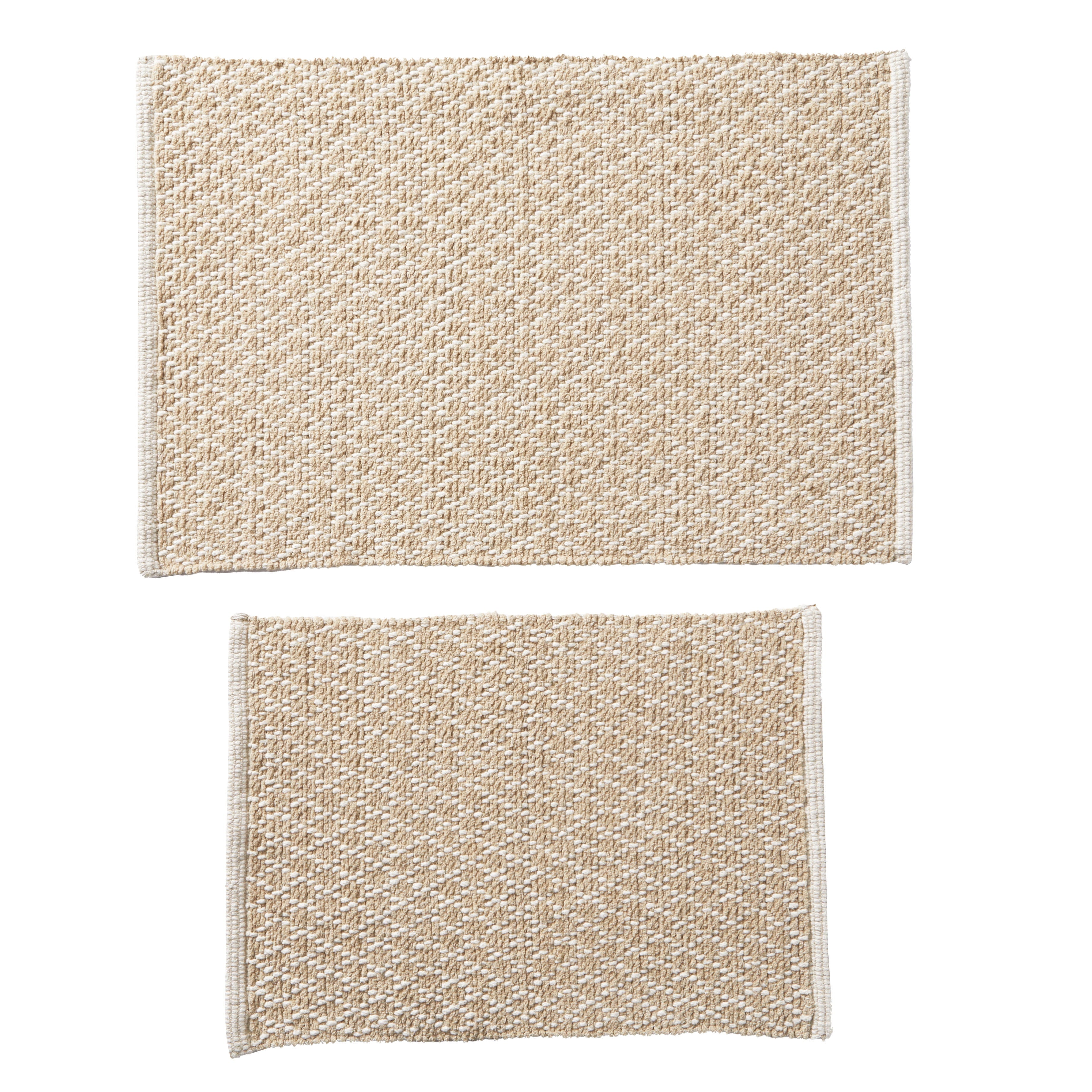 Cotton Diamond Bath Rug Set, Beige, 2 Piece, 17" x 24" & 20" x 30"