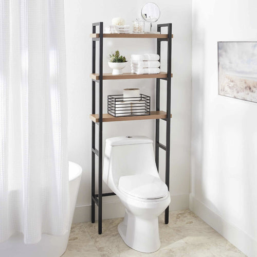 Jace 3-Shelf over-the-Toilet Rack with Black Frame and Oak Shelves