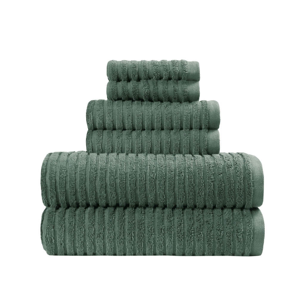 PowerLoft 6 Piece Bath Towel Set, Green Ash Textured Stripe