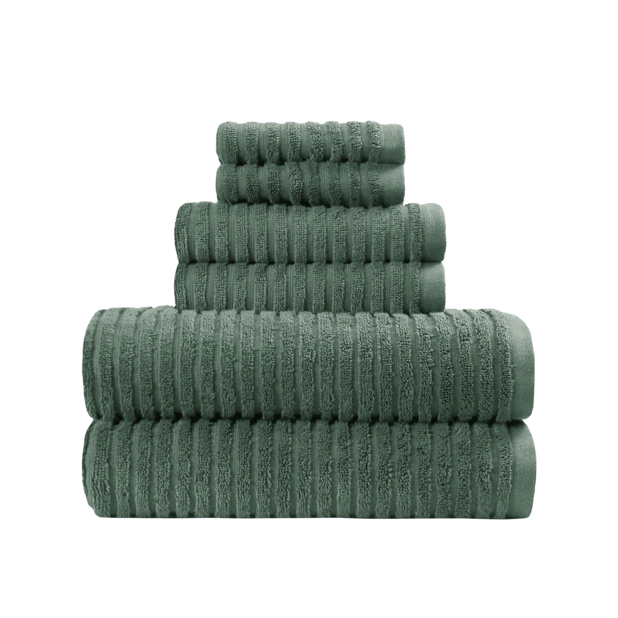 PowerLoft 6 Piece Bath Towel Set, Green Ash Textured Stripe