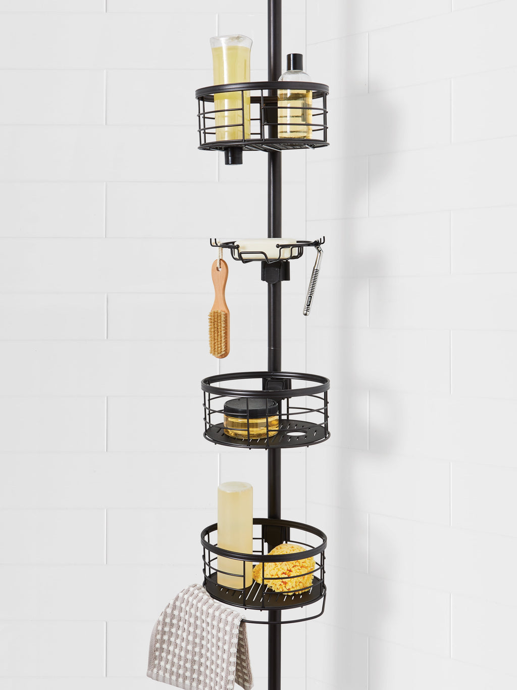 Rust-Resistant Tension Pole Shower Caddy, 3 Shelves, Oil Rubbed Bronze Finish