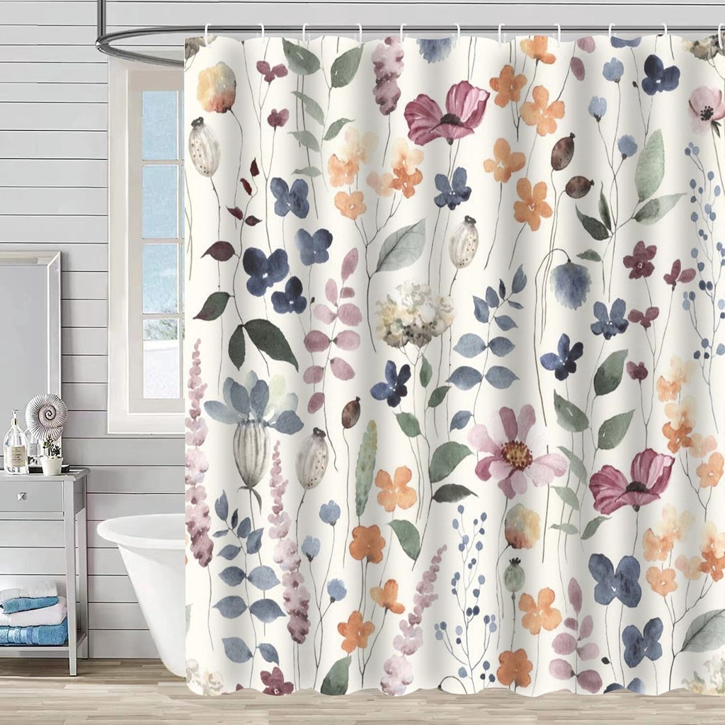 Fabric Shower Curtain, Bathroom Shower Curtain Sets, Colorful Flower Shower Curtain with 12 Hooks , 72” x 72”