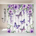 Floral Bathroom Decor with 12 Hooks, Purple Lavender Lilac Flower Waterproof Polyester Bath s, Modern Home Bedroom De...