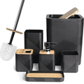 Bathroom Accessories Set 6 Piece Bamboo Bath Ensemble Includes Soap Dispenser, Toothbrush Holder, Toothbrush Cup, Soa...