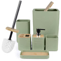 Bathroom Accessories Set 6 Piece Bamboo Bath Ensemble Includes Soap Dispenser, Toothbrush Holder, Toothbrush Cup, Soa...