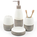 Deluxe Dual Tone White with Clay Bathroom Accessories Set 4 Pcs - Toothbrush Holder, Lotion Soap Dispenser, Bathroom ...