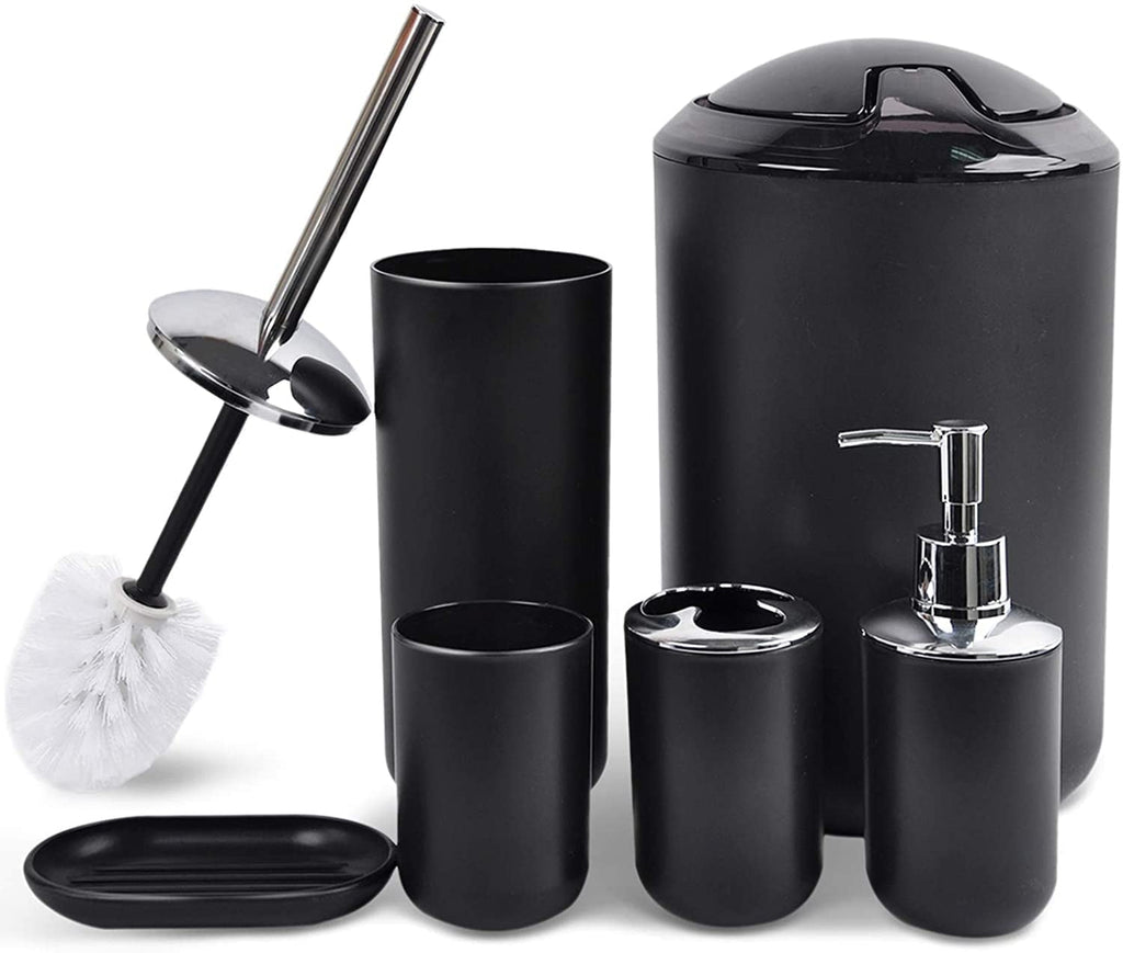 6 Plastic Bathroom Linen & Accessory Set, Black