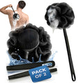 with Handle & Shower Brush, 2 Pack Charcoal Back Scrubber for Shower, Long Handle Exfoliating Body Brush Bath for Men...