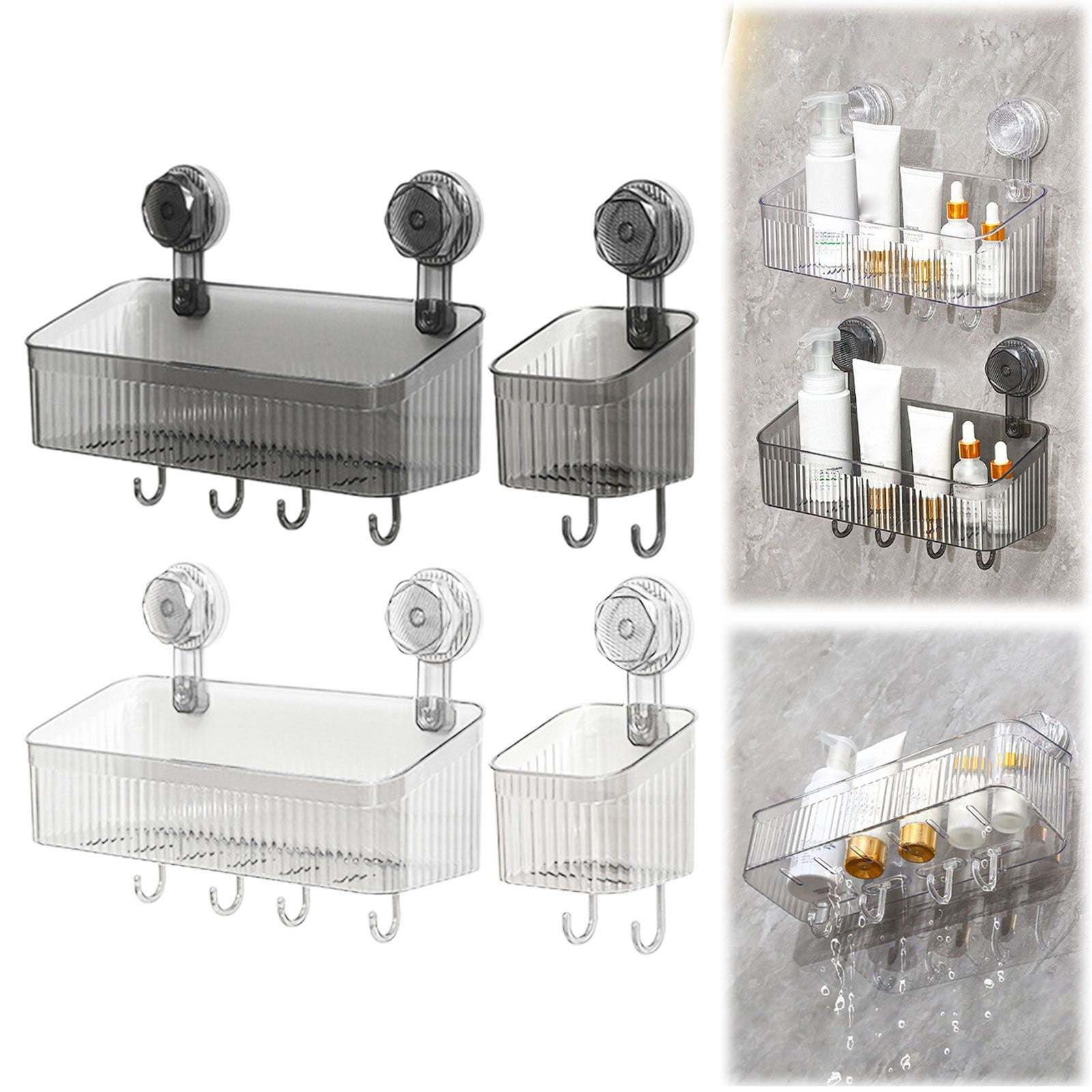 Clear Shower Caddy Suction Cup Plastic Shower Basket Organizer No Drilling Removable Shower Shelf for Bathroom Storag...