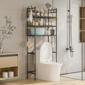Clearance! Over The Toilet Storage Shelf, 3-Tier Above Toilet Storage Organizer Rack with Hooks, Freestanding Bathroom Tower Shelf Unit for