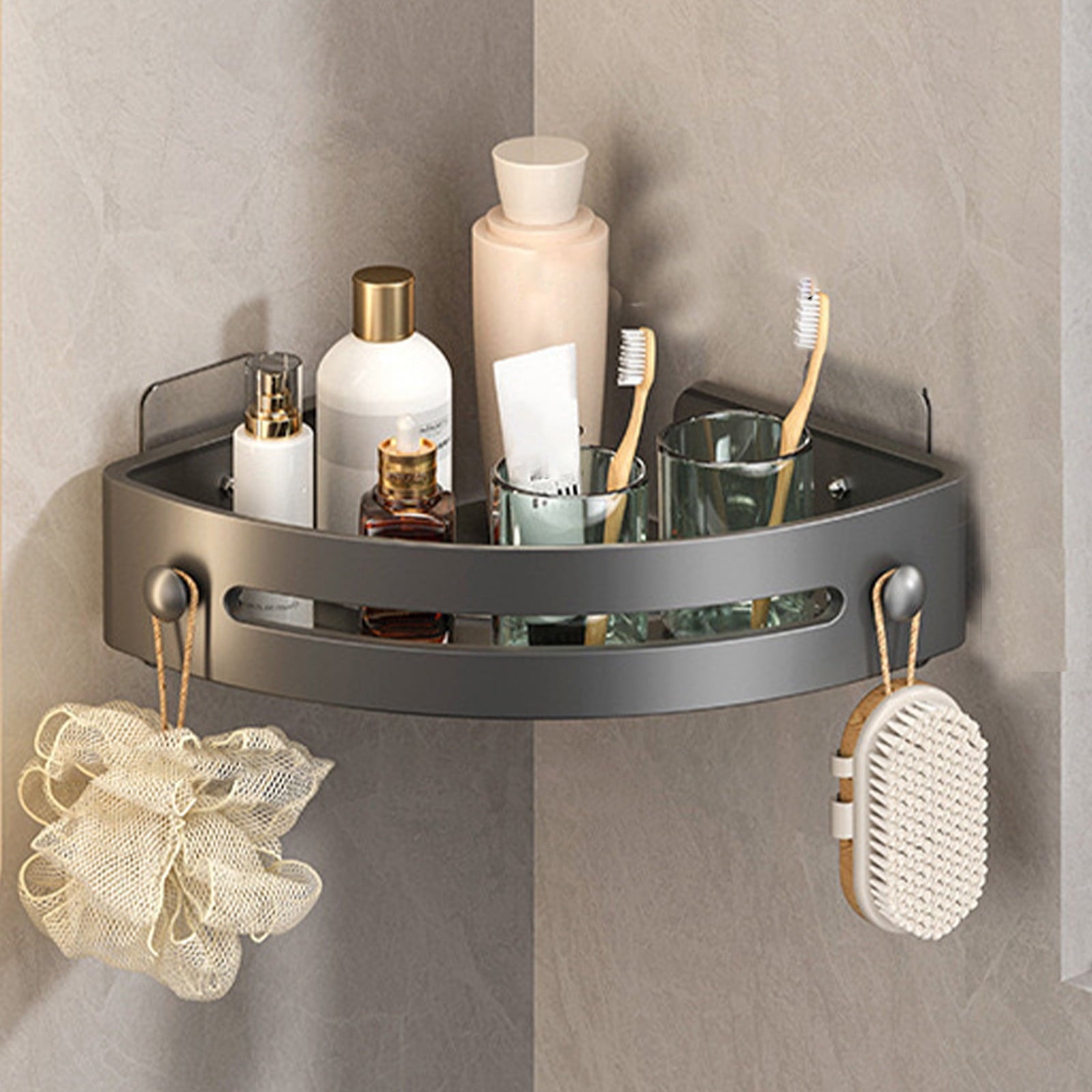 Bathroom Corner Shelf Gray Wall Mounted Corner Shower Caddy Kitchen Corner Shelves No Drill Shower Organizer