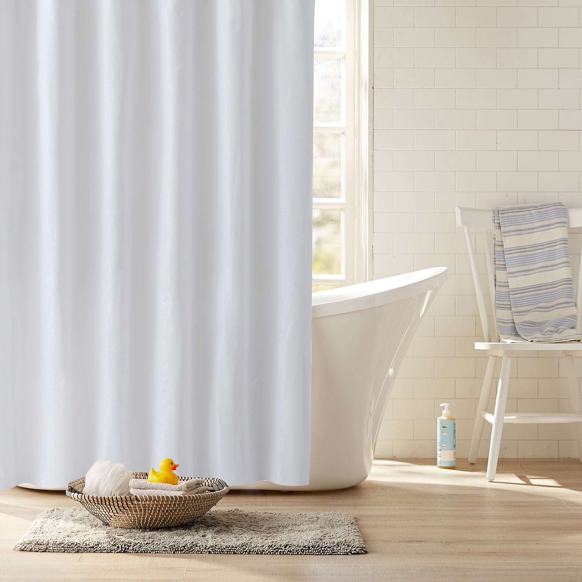 100% Shower Curtain Set with Waterproof Liner and 12 Metal Hooks (White)