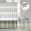 13-Piece Shower Curtain Set with Hooks, Heavy-Duty Slub Fabric, Boho Farmhouse Striped Bathroom Curtain, Water-Repell...
