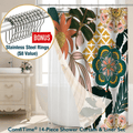 14-Piece Botanical Shower Curtain and Liner Set with 12 Hooks – Water-Repellent, Mold-Resistant, Heavy-Duty Fabric, W...