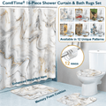Bathroom Sets with Shower Curtain, Rugs and Hooks - Memory Foam Anti-Slip Washable Bath Mats & Toilet Lid Cover, Fabr...