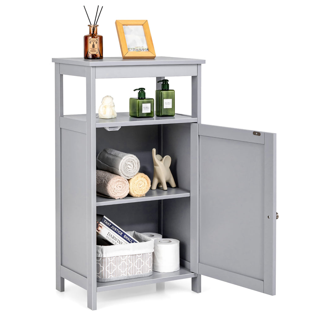 Costway Bathroom Cabinet Wooden Floor Multifunction Storage Rack Organizer Stand Grey