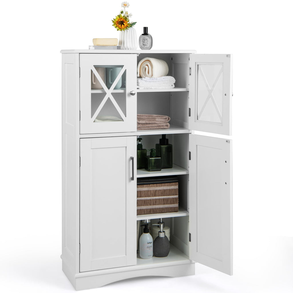 Bathroom Storage Cabinet Linen Storage Cabinet with Doors and Adjustable Shelves White
