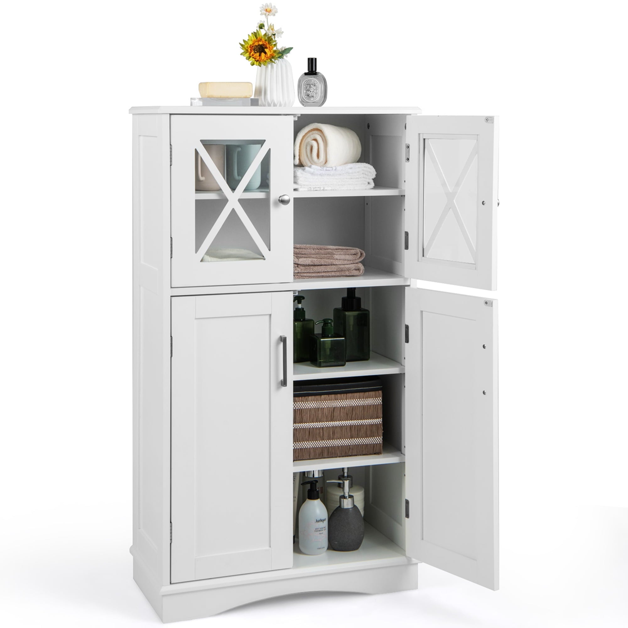 Bathroom Storage Cabinet Linen Storage Cabinet with Doors and Adjustable Shelves White