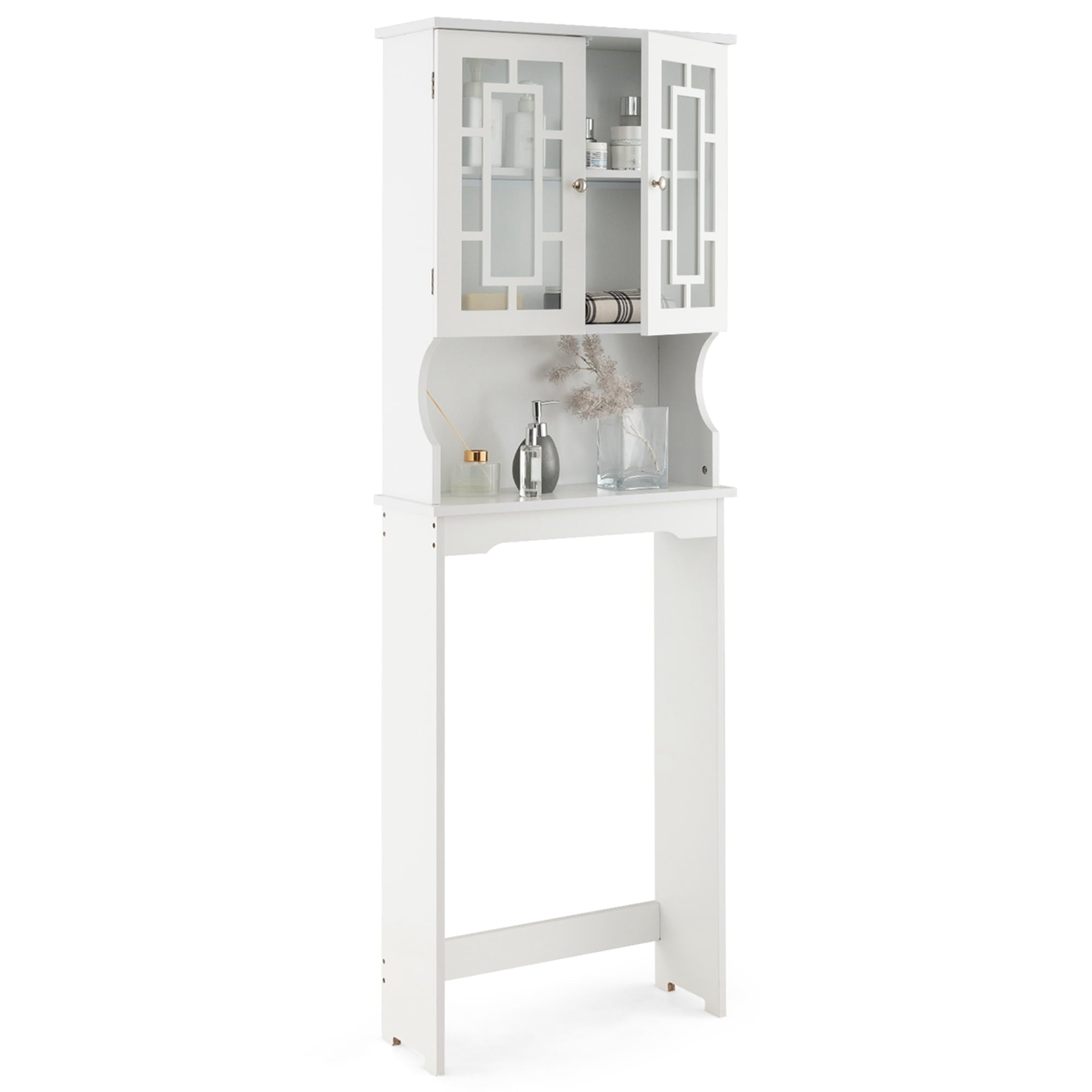 the Toilet Storage Bathroom Spacesaver Cabinet Tower Organizer Shelf & Doors White