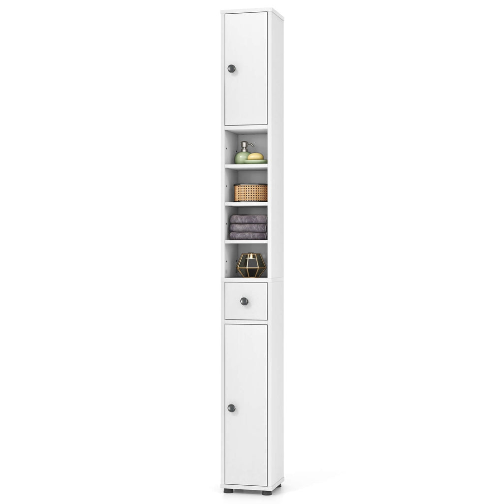 Costway Tall Slim Bathroom Storage Cabinet Linen Towerwith Drawer & Adjustable Shelves White