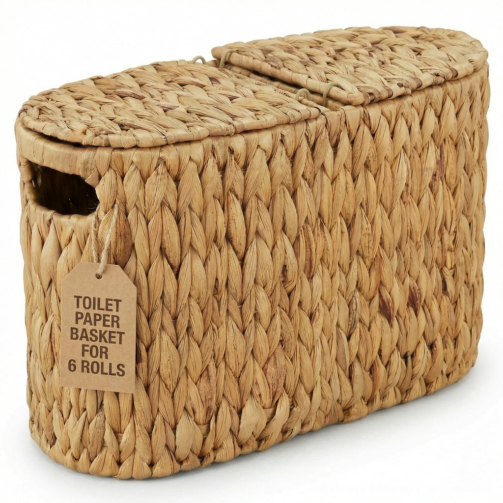 Hyacinth Toilet Paper Basket for 6 Rolls, Slim Toilet Paper Storage Basket with Built-in Handles, Wicker Toilet Paper...
