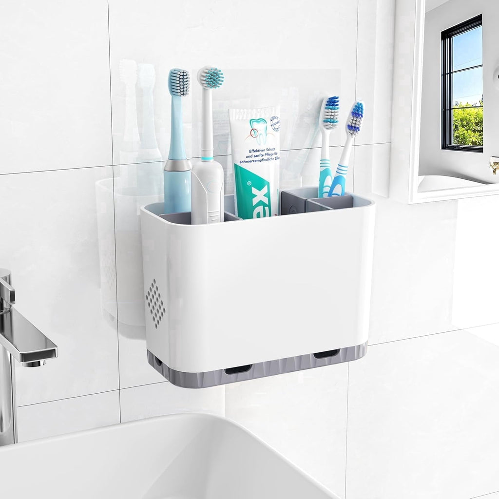 for Bathroom Countertop & Wall Mount - Detachable 5-Slot Electric Storage, Hygienic Toothpaste Caddy with Removable D...