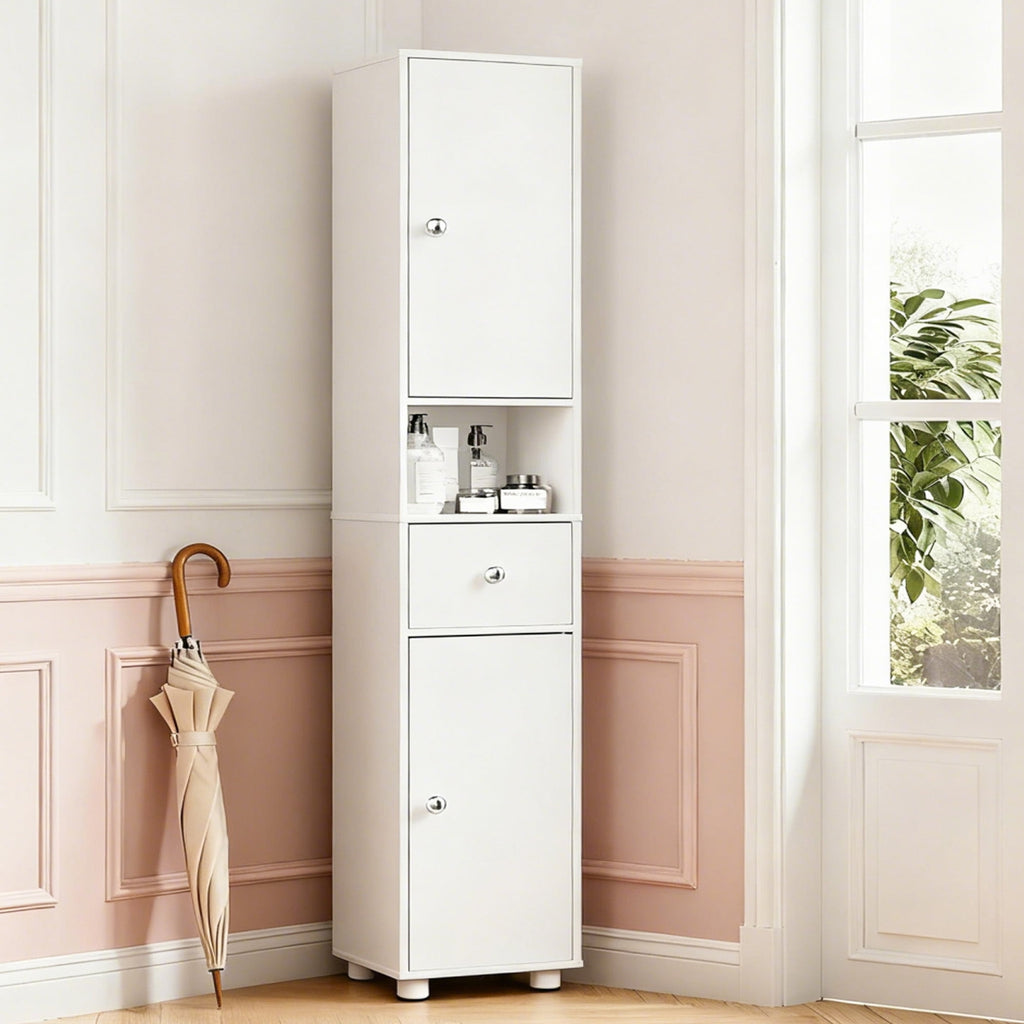 Bathroom Cabinet, Narrow Storage Cabinet Freestanding with 2 Doors & Shelves