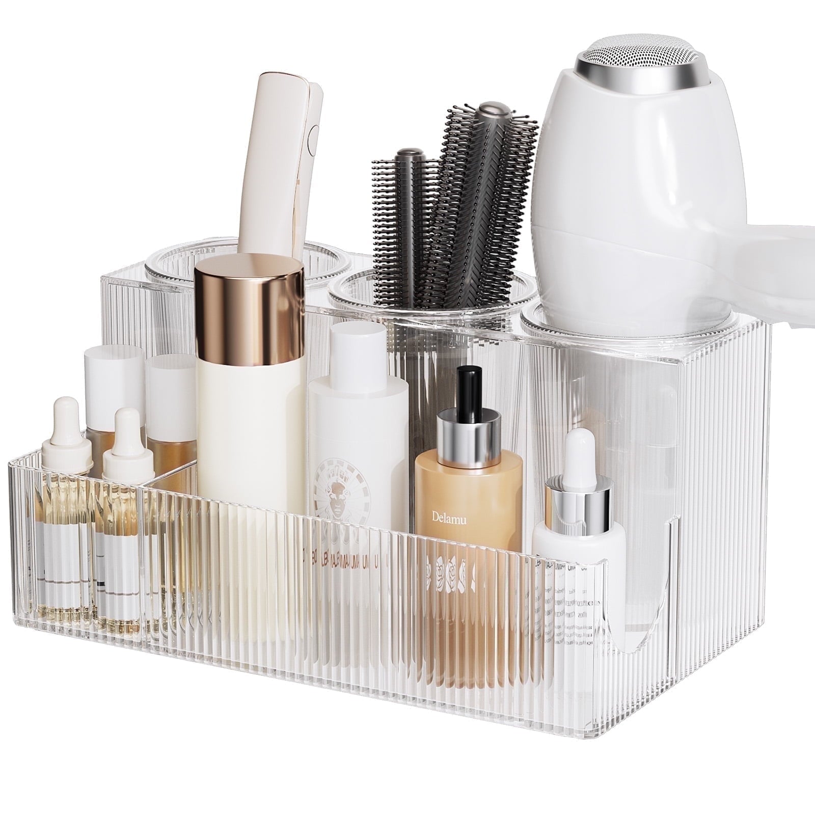 Organizer, Acrylic Dryer Holder, Bathroom Countertop Storage Box, Clear Vanity Organizer for Curling Iron and Makeup ...