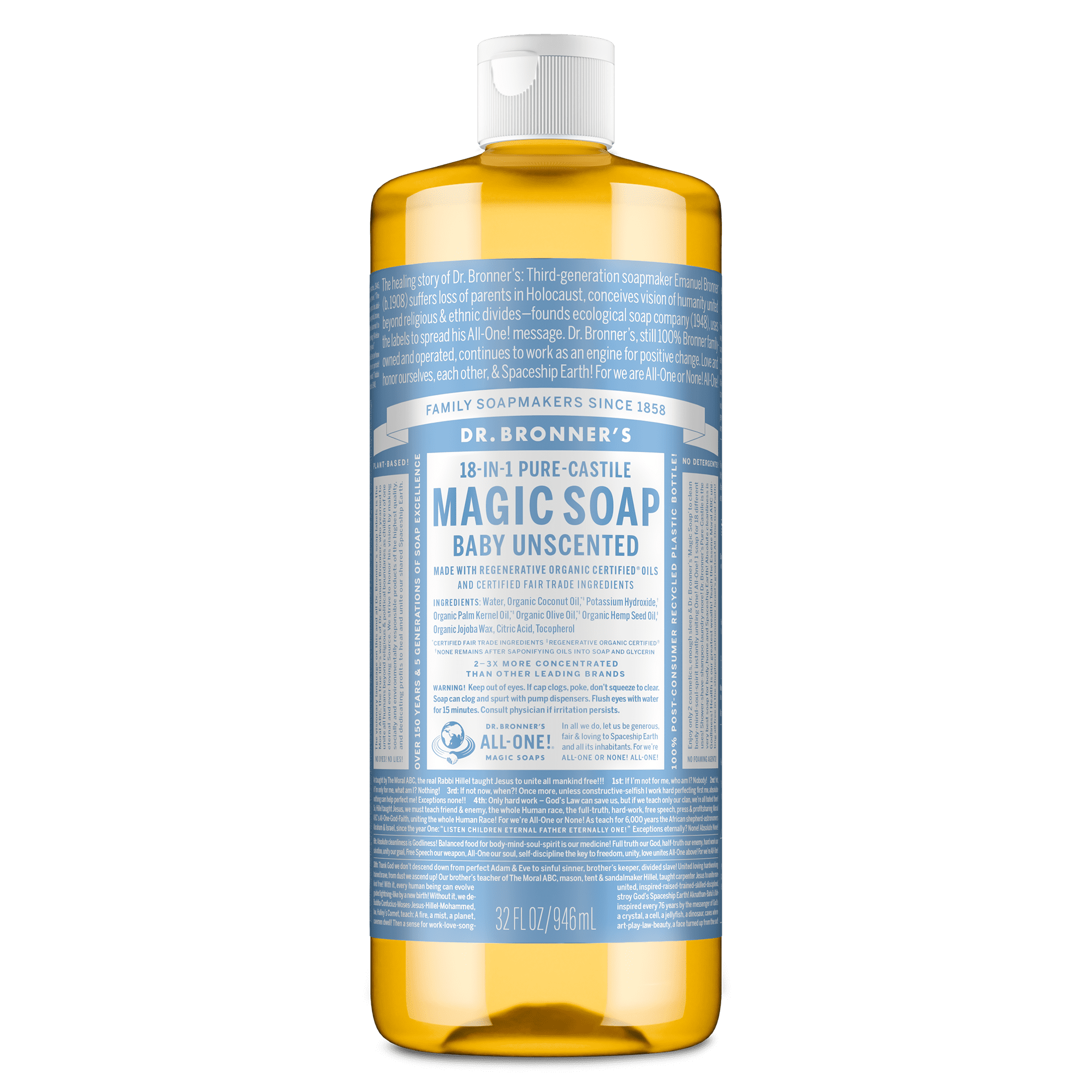 Soap - Castile Liquid Soap - 32 oz - Body Wash, Face Wash - Unscented - Age Group: Baby & All Ages