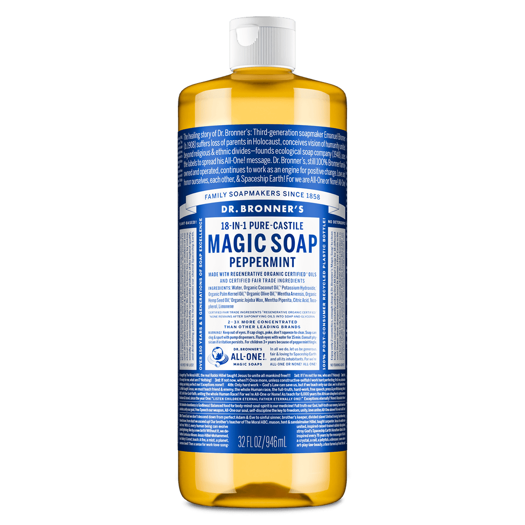 Soap - Peppermint - Pure-Castile Liquid Soap - 32 oz – for face, body wash, hands