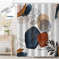 Curtain, Boho Mid Century Modern Neutral Geometric Bathroom Curtain Decor with 12 Hooks, 72" x 72"
