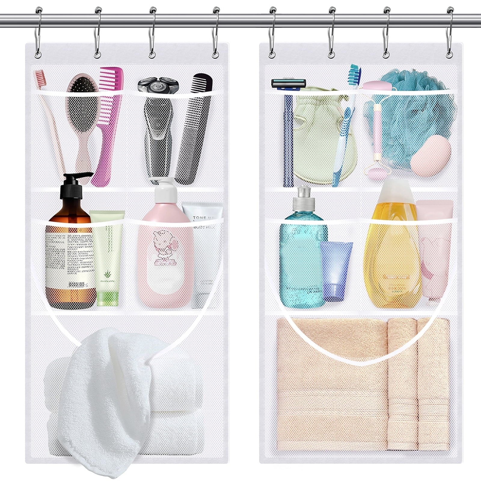 EMLTHORY 2Ppack Mesh Shower Caddy Hanging Organizer,Shower Curtain Liner Pockets Hanging Shower Organizer with Pockets Quick Dry Cruise RV C