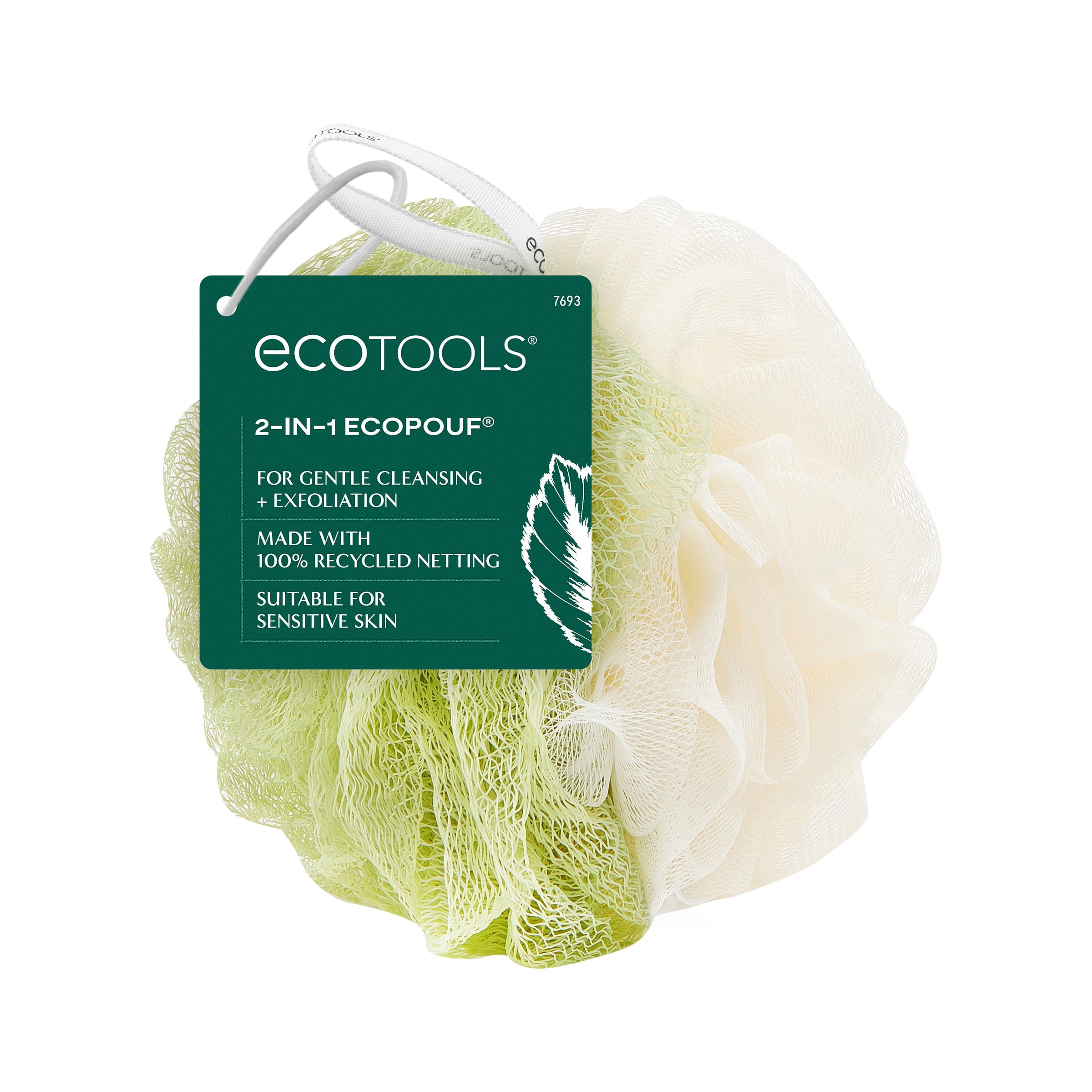 2-in-1 Pouf for Whole-Body Cleansing, Green & Cream Loofah, for Adults 1 Count