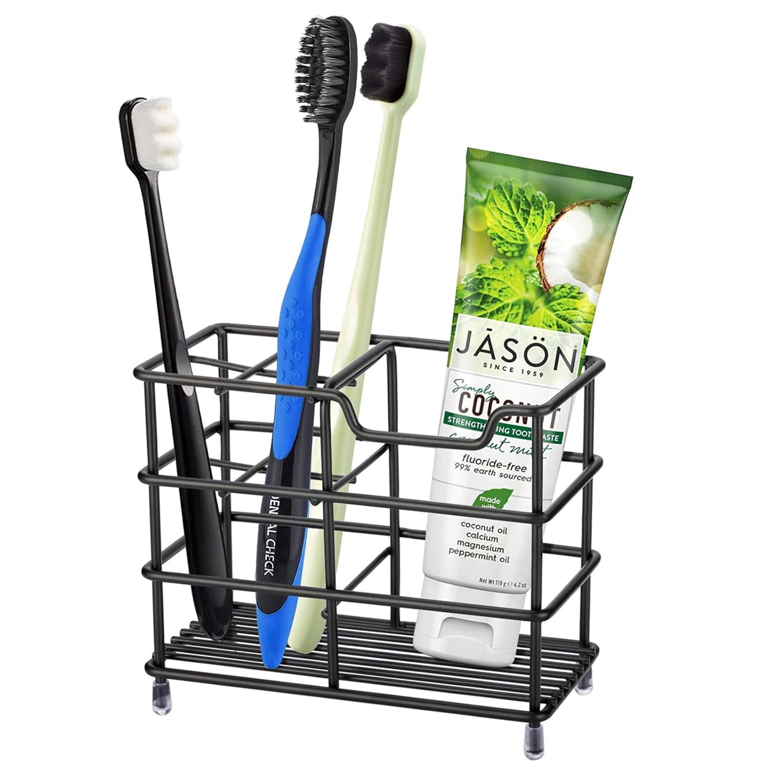 Stainless Steel Bathroom Holder Toothpaste Holder Stand Bathroom Accessories Organizer with 4 slots(Black)