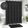 Weave Shower Curtain Sets with Rug, 14-Piece Striped Fabric Bathroom Sets with Hooks, Hotel Grade, Waterproof & Washa...