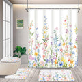 FRAMICS 16-Piece Floral Shower Curtain Sets with Rugs, Watercolor Wildflower Bathroom Sets with Hooks, Waterproof Fabric Bathroom Curtain, M