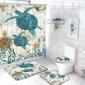 Shower Curtain and Rug Sets, 16 Pc Blue Ocean Creature Landscape Bathroom Sets, Waterproof Fabric Shower Curtain with...