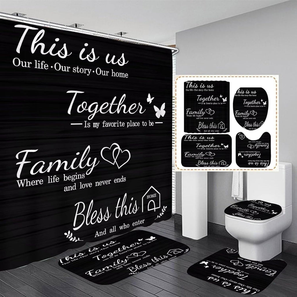 Set Black Home Bathroom Set with and Rugs and Accessories Bathroom Decor with 12 Hooks
