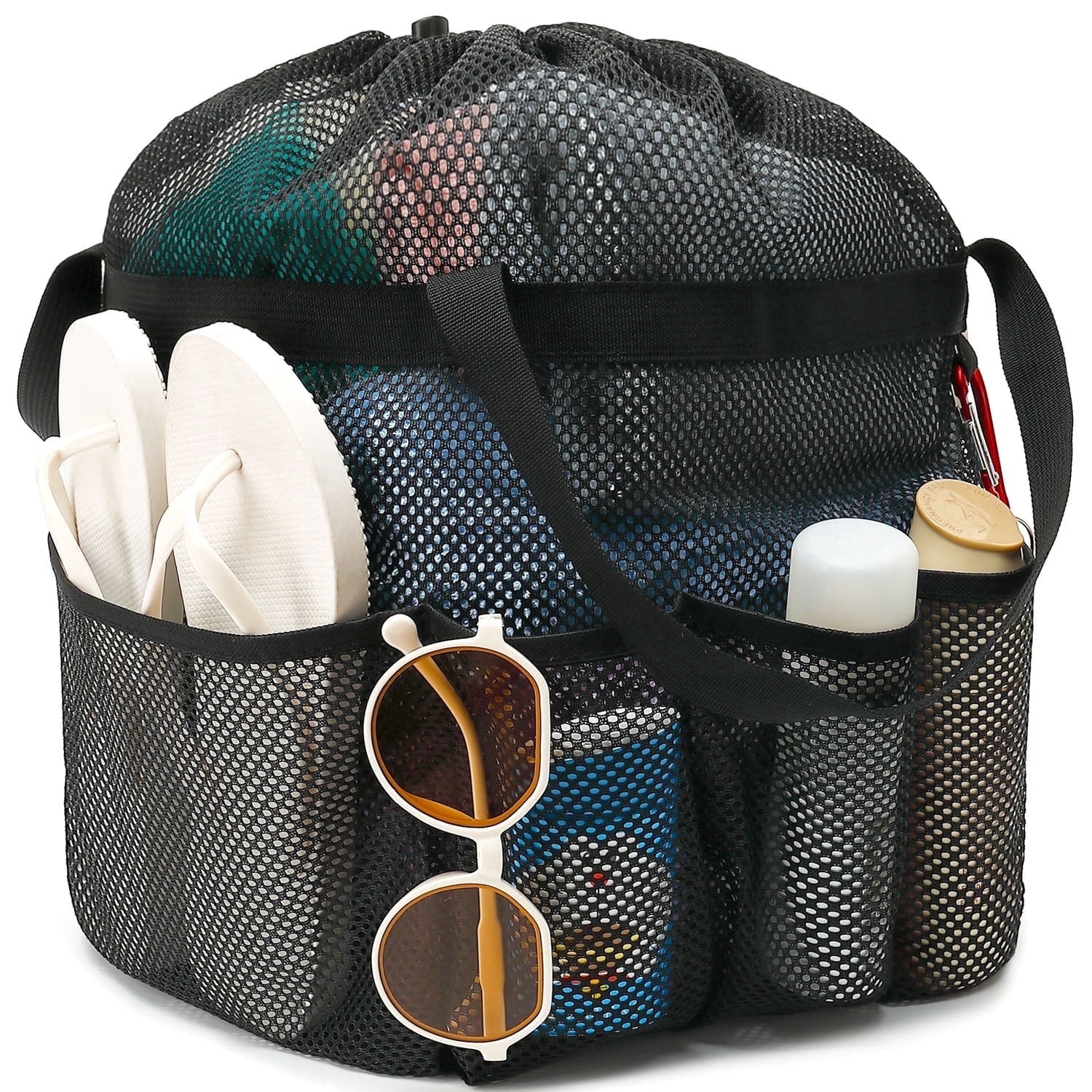 Fammart Mesh Shower Caddy Portable with Drawstring and 7 Deeper Pockets for College Dorm Essentials, Hanging Shower Caddy Basket,Quick-Dry S
