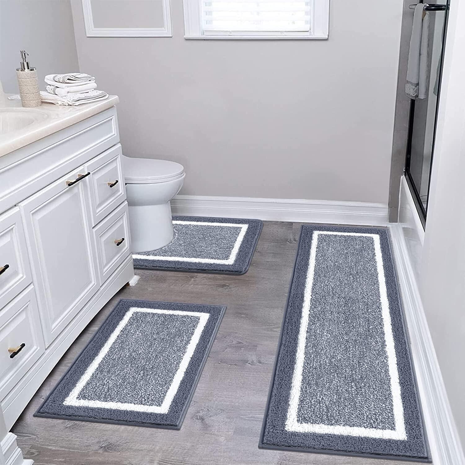 3pcs Bathroom Rugs Set with U-Shaped Mat, Non Slip, Quick Drying, Ultra Soft and Water Absorbent Bath Rug Mat Carpet ...