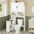 The Toilet Storage Cabinet with Pulley, Bathroom Storage Cabinet, with Adjustable Shelf and Open Shelf for Bathroom, ...