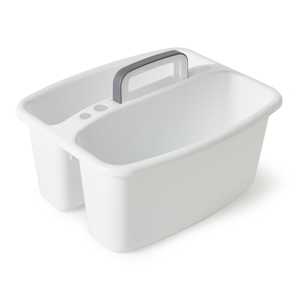 Large Home Divided Storage Tote Caddy, White W/Gray Carry Handle